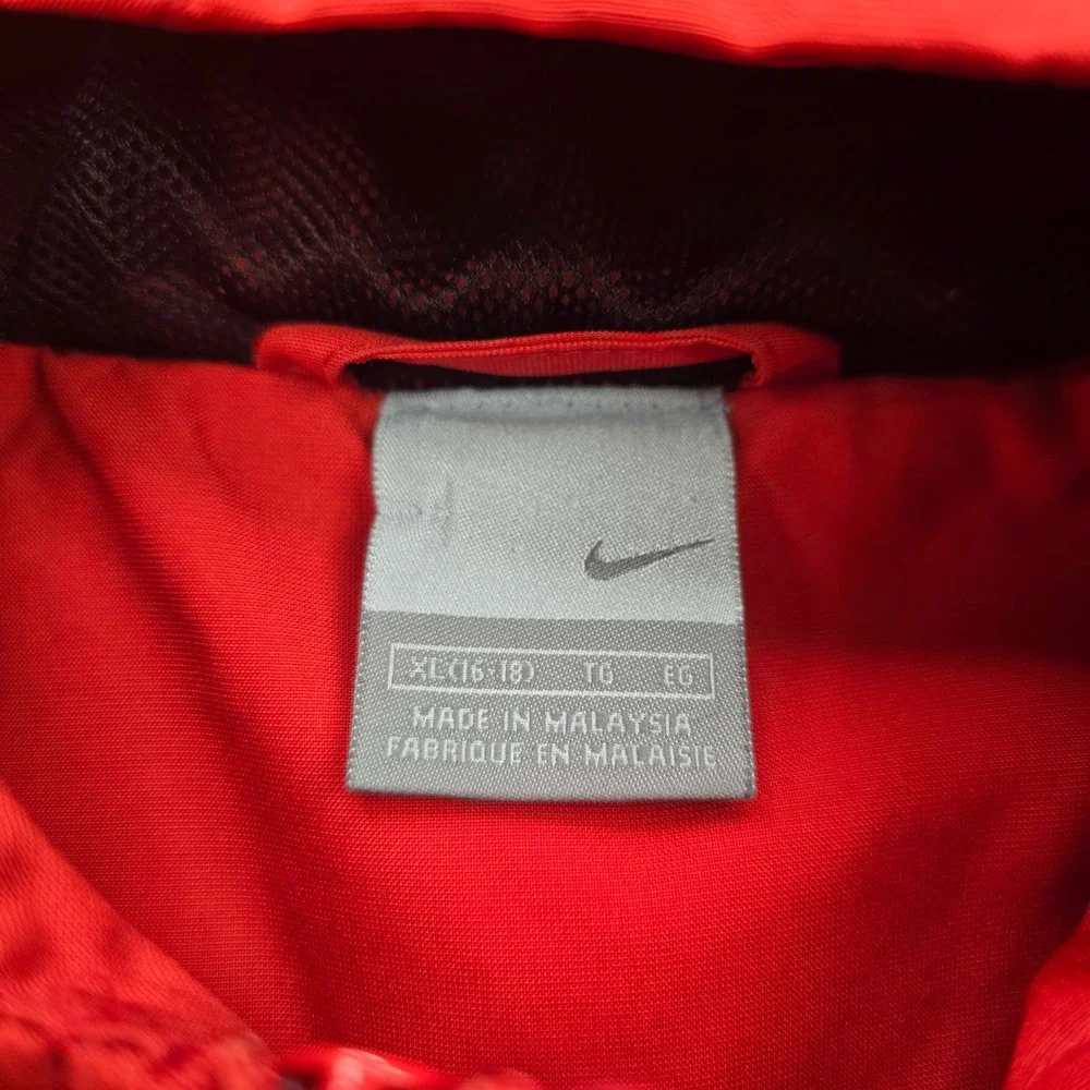 Nike Jacket Youth XL Mens Small Red Y2K Full Zip Hooded Athletic Training Casual